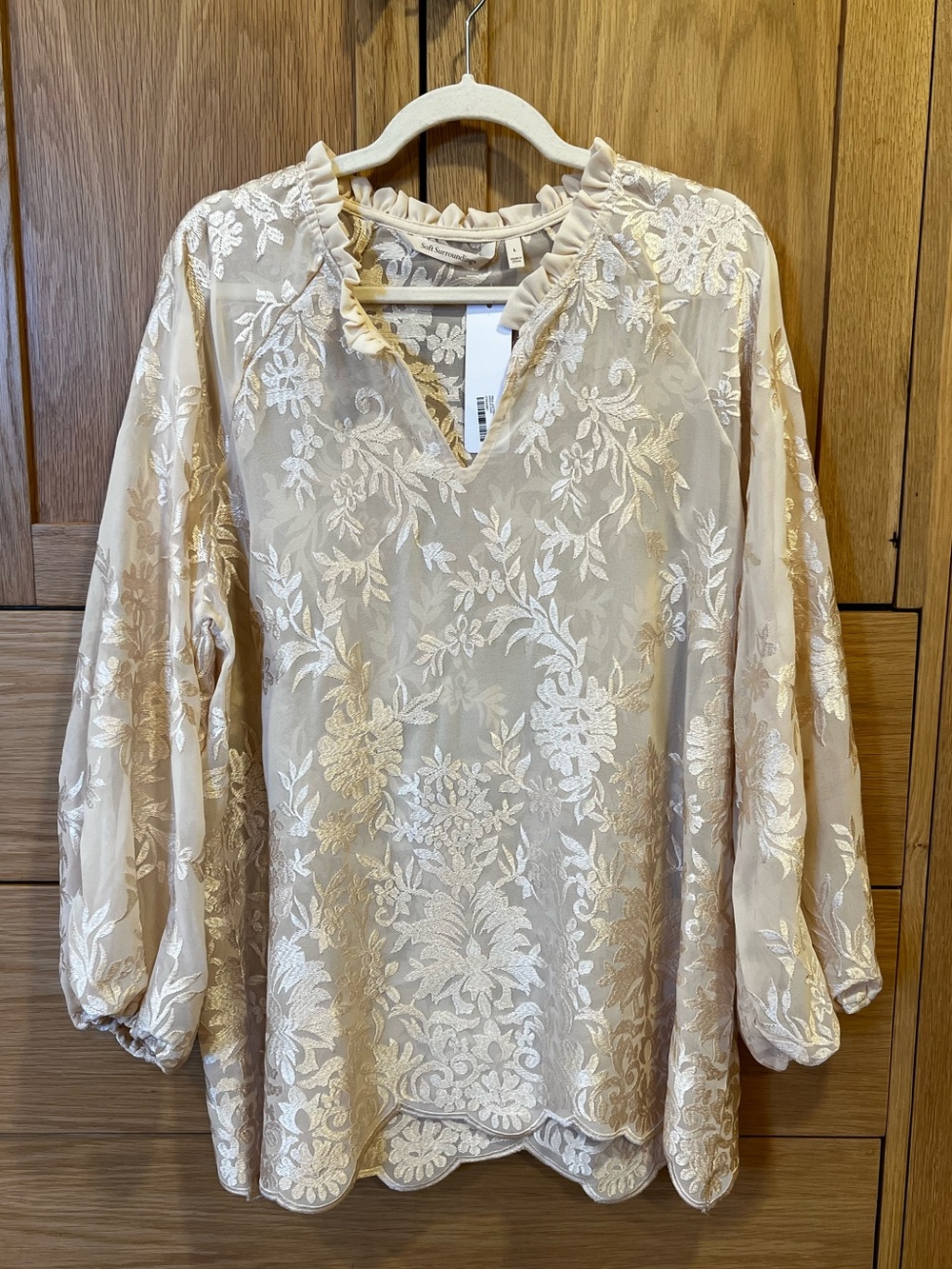 Soft Surroundings Tresa Ruffle Lace Blouse Champagne Ivory Size Large NWT